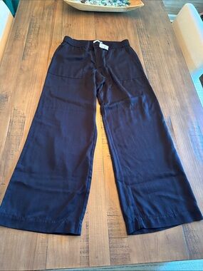 Loft size 10 Women's Wide-Leg Black  Pants elastic waist 💯 % lyocell soft! NWT!